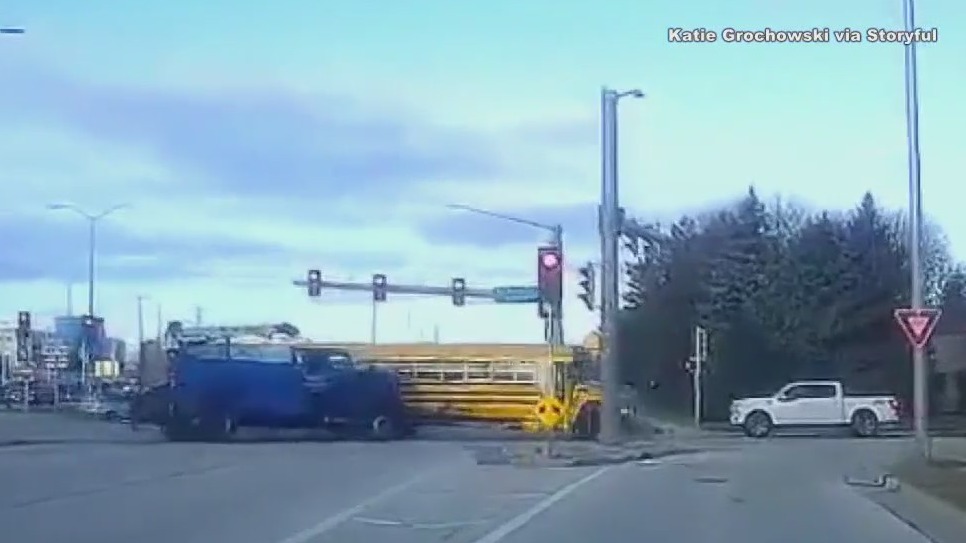 Truck hits Waukesha school bus