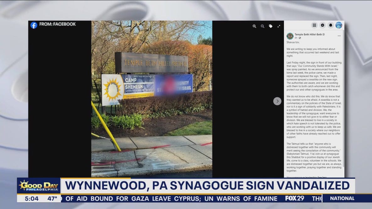 Synagogue sign vandalized in Montgomery County