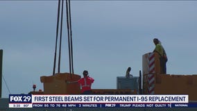 First steel beams set for permanent I-95 replacement