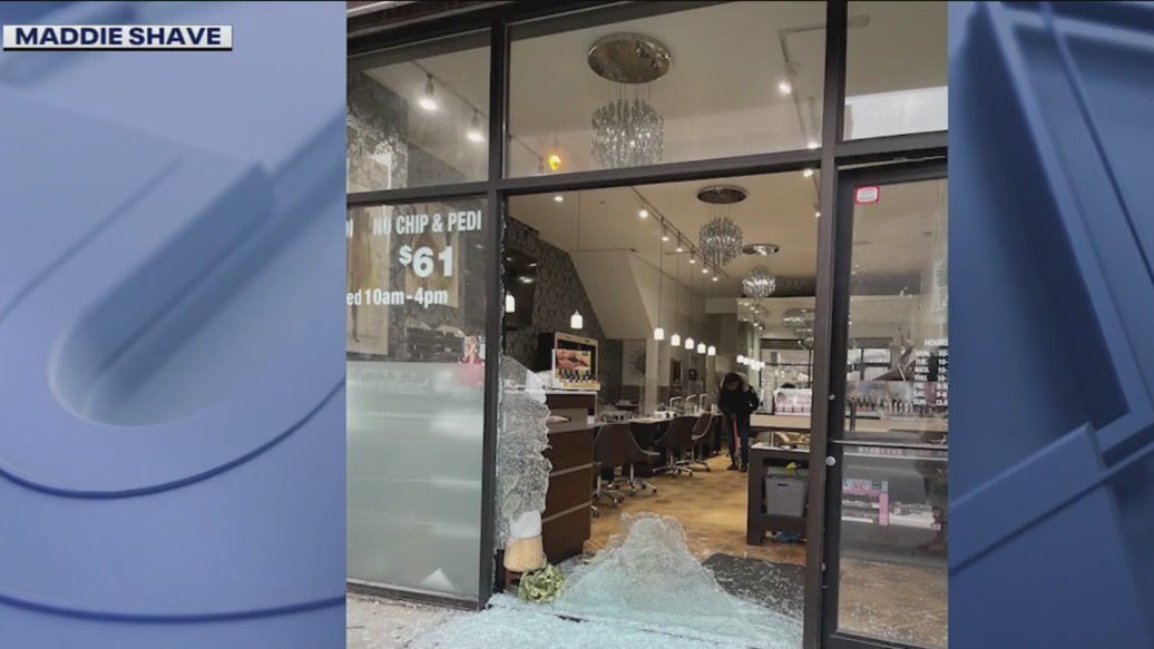 Front window smashed at West Loop Nail Salon