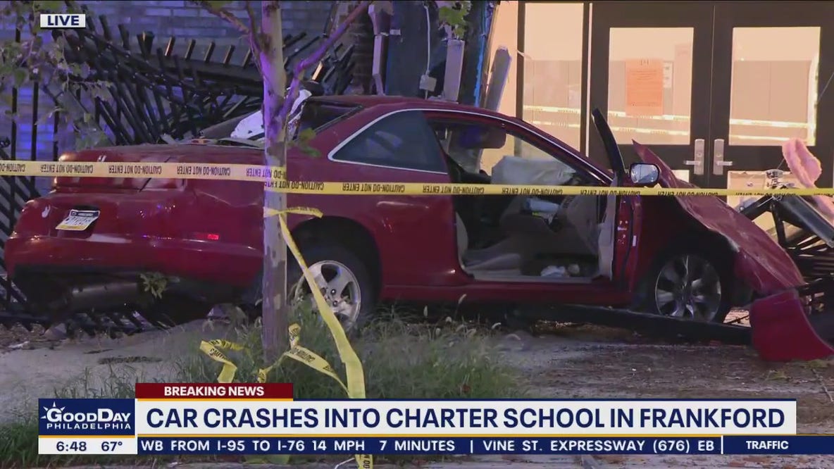 Car crashes into charter school in Frankford
