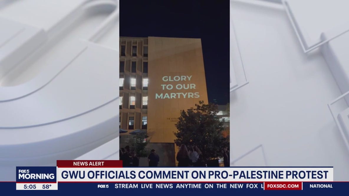 George Washington University students project messages criticizing Israel on campus building