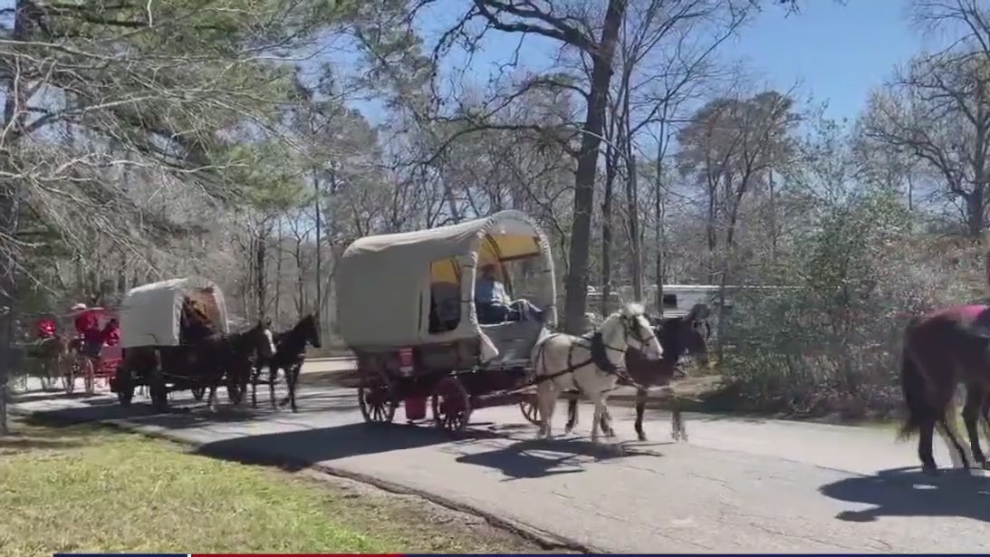 Rodeo trail riders arrive at Memorial Park