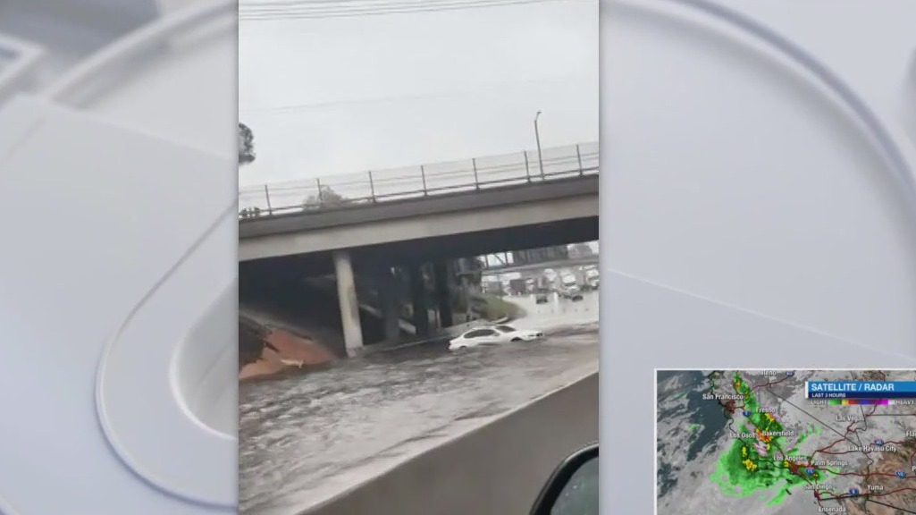California Storms: Flooding and mud on 5 Freeway in Sun Valley