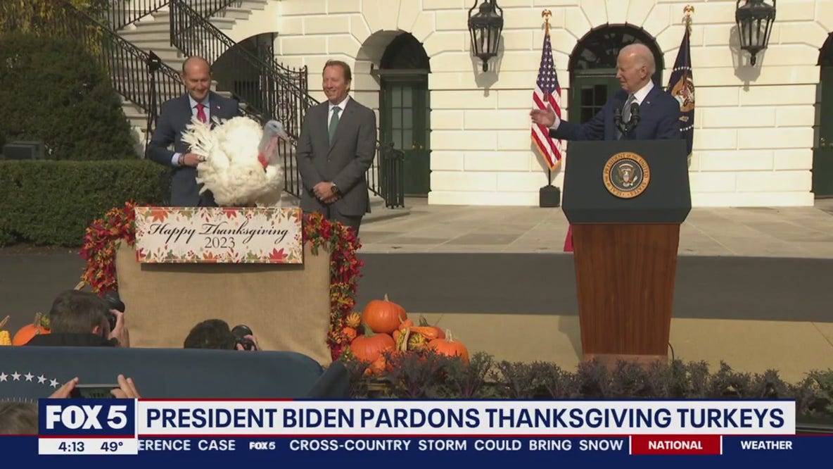 Biden pardons Thanksgiving turkeys 'Liberty' and 'Bell'