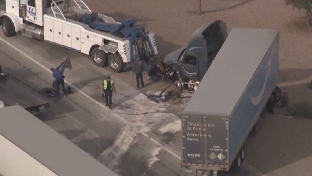 Semi-trucks collide in fiery I-10 crash