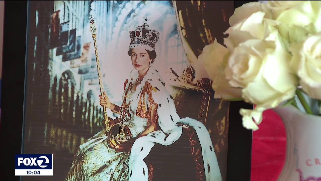 Flowers at British Consulate lobby in San Francisco honor the passing of Queen Elizabeth II