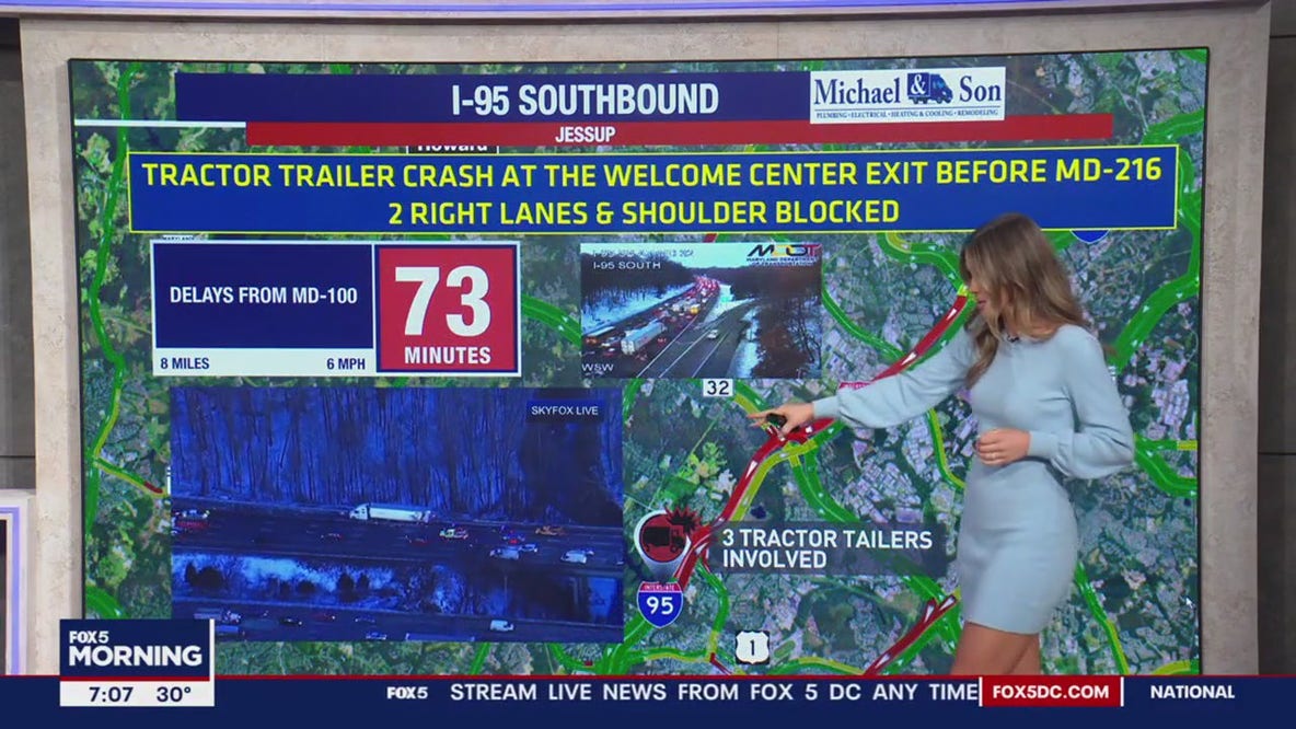 Debris scattered across I-95 after tractor-trailer involved crash in Jessup