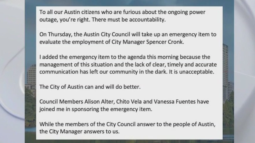 Austin City Manager's job is on the line in the wake of the ice storm