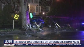 A series of car crashes in front yard of one Philadelphia home has left owner frustrated