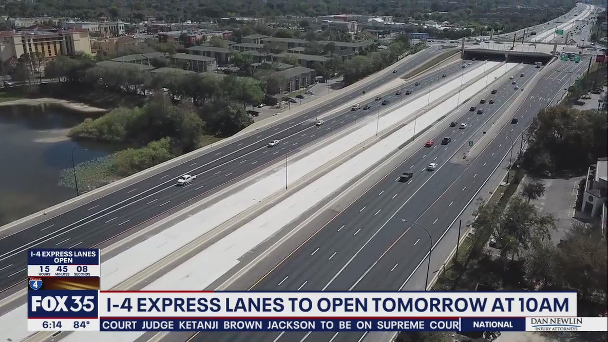 I-4 Express Lanes open Saturday morning, will operate toll-free through March 2