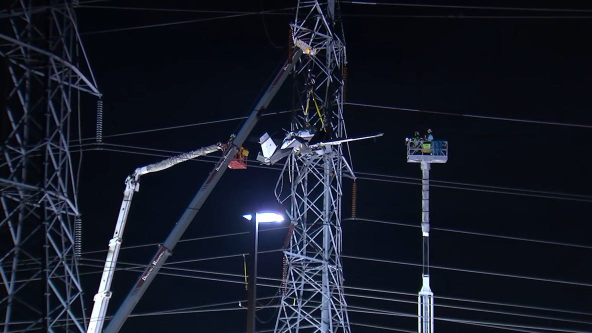 Plane that crashed into Montgomery County power lines taken down after dangling for hours