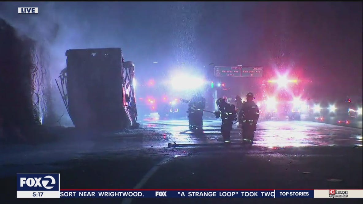 Big rig on fire in Sunnyvale