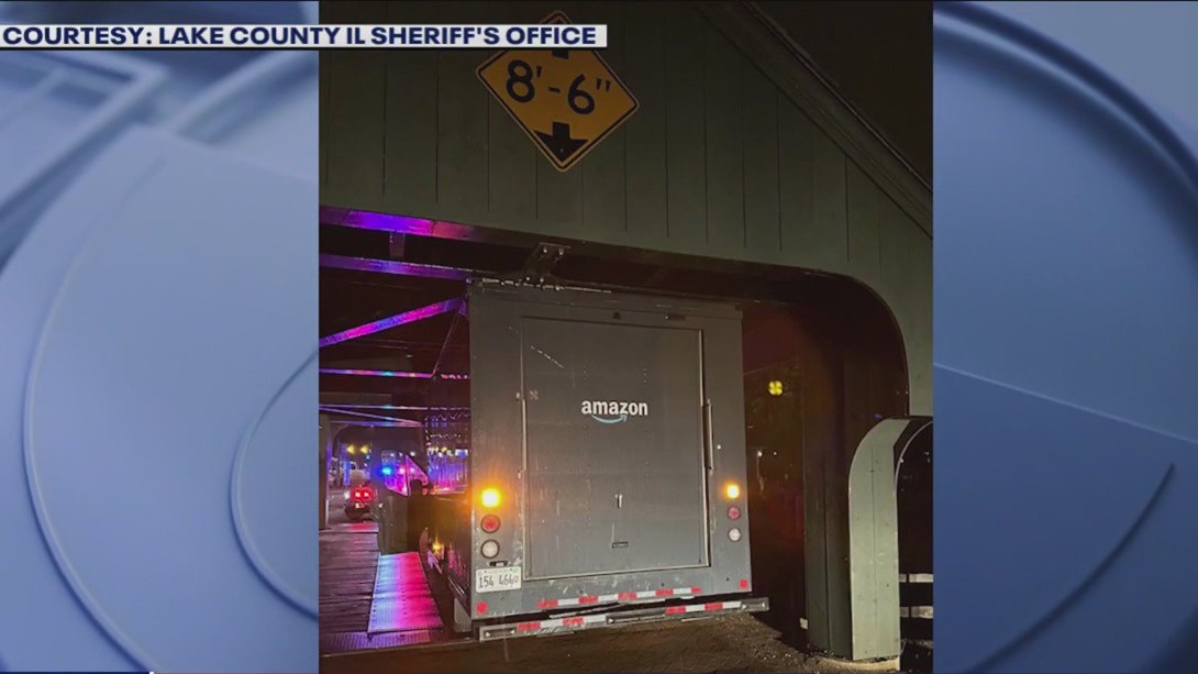 Amazon truck gets stuck on historic Long Grove bridge