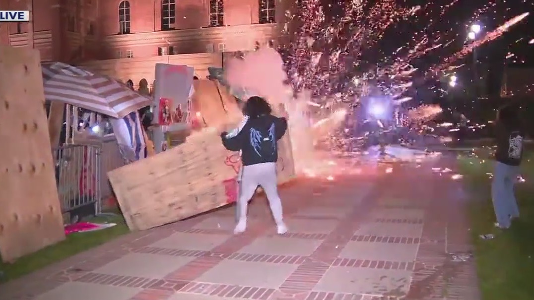Firecrackers thrown at UCLA encampment