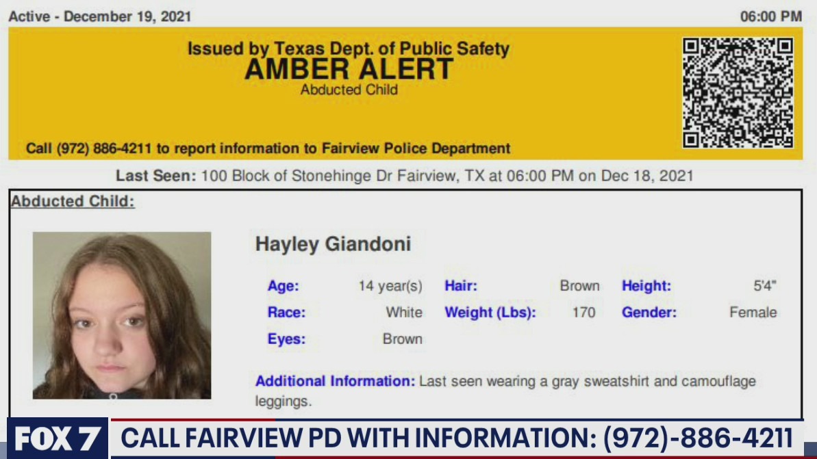 Amber Alert issued for missing 14-year-old girl from Fairview