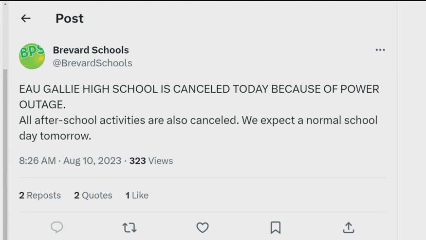 Power outage cancels first day of school