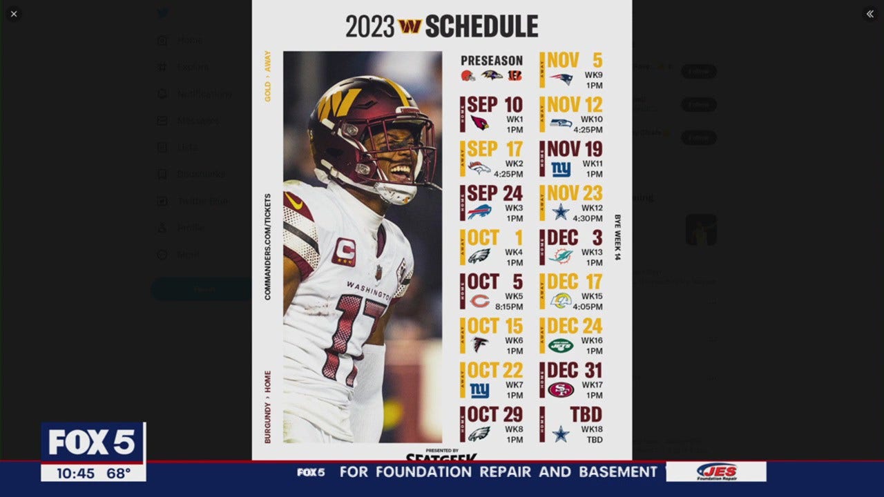 commanders regular season schedule 2022