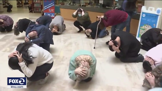 BART, students practice the Great Shake Out earthquake drill