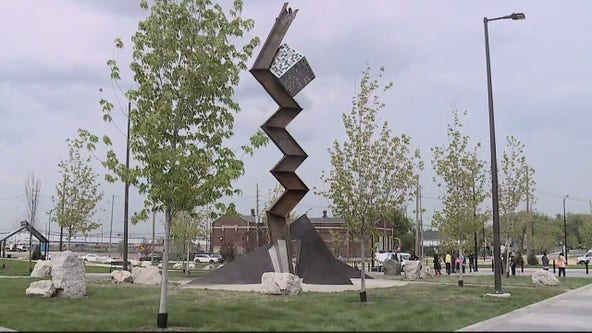Joe Louis Arena remnants now part of sculpture on Detroit's riverwalk