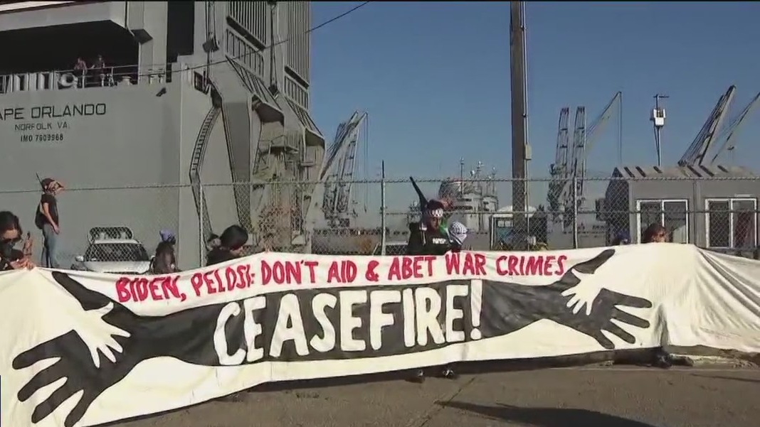 Protest at Port of Oakland over ship headed to Israel; calls for ceasefire