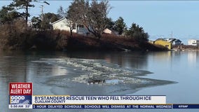 Bystanders rescue teen who fell through ice