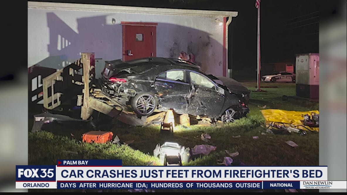 Car crashes into Florida fire station, narrowly missing lieutenant's bed