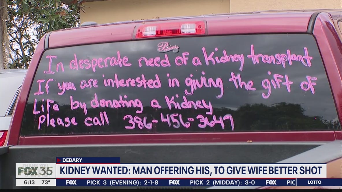 Florida man going to extreme measures in search for a kidney for wife