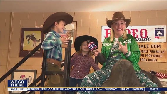 Jenn gets a lesson from a young bull rider in Arizona