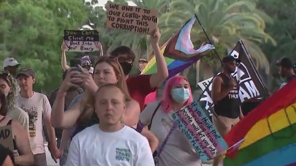 Demonstrators gather in Orlando to show disapproval of new Florida laws