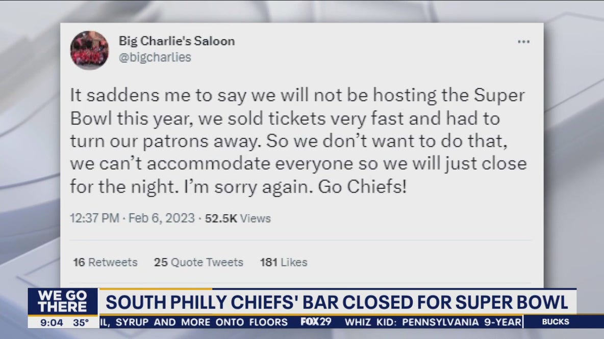 South Philadelphia Chief's bar closed for Super Bowl showdown