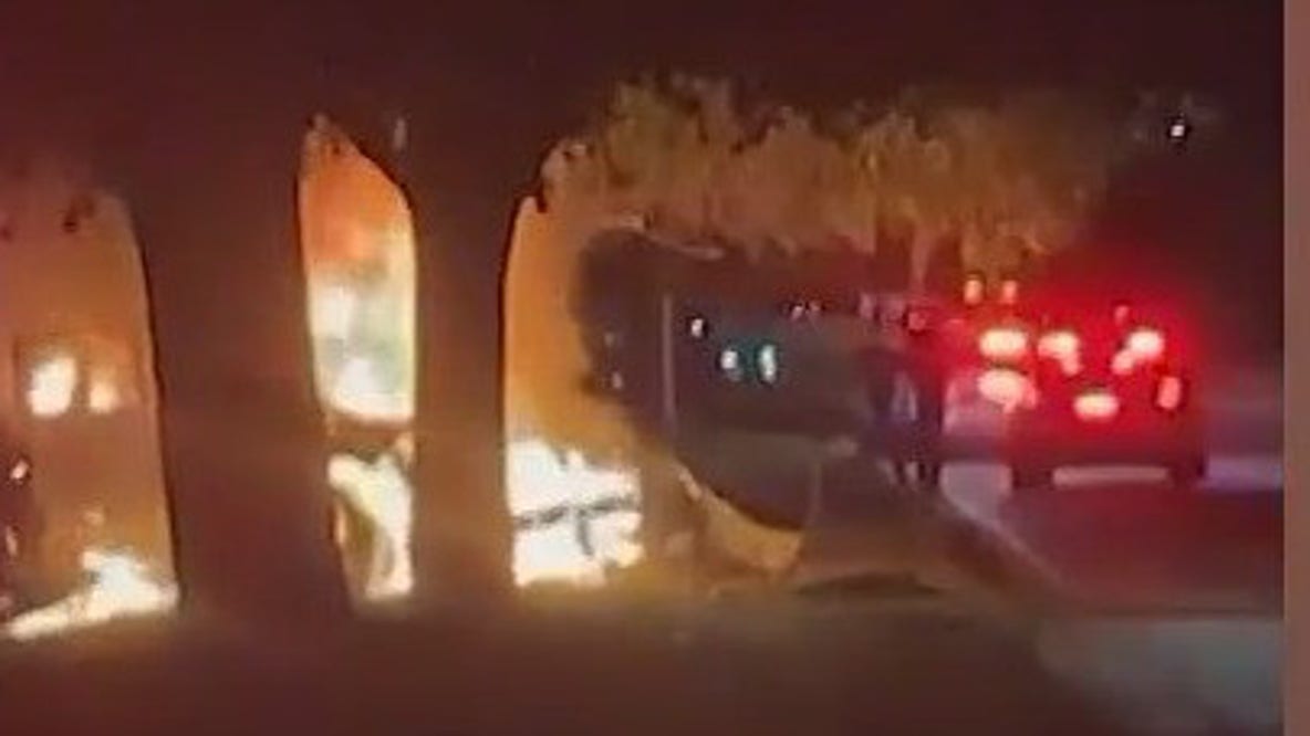 Truck crashes into tree, bursts into flames