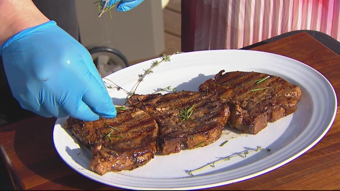 Balsamic Rosemary Marinaded Pork Chop served with grilled pineapple