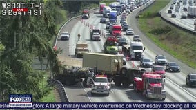 8-mile backup after military vehicle overturns on I-5 in Federal Way