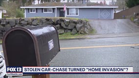 Stolen car chase turned "home invasion"?