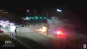 Car starts on fire after crash in Brooklyn Park