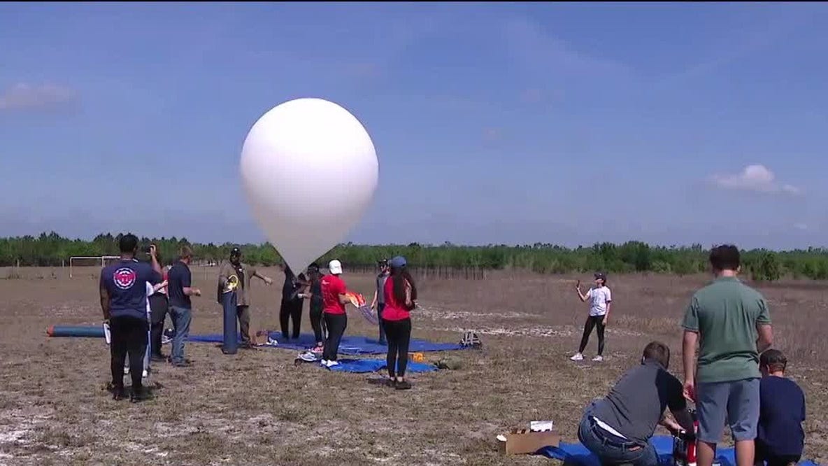 FAU students send balloon up near fire station in Duette