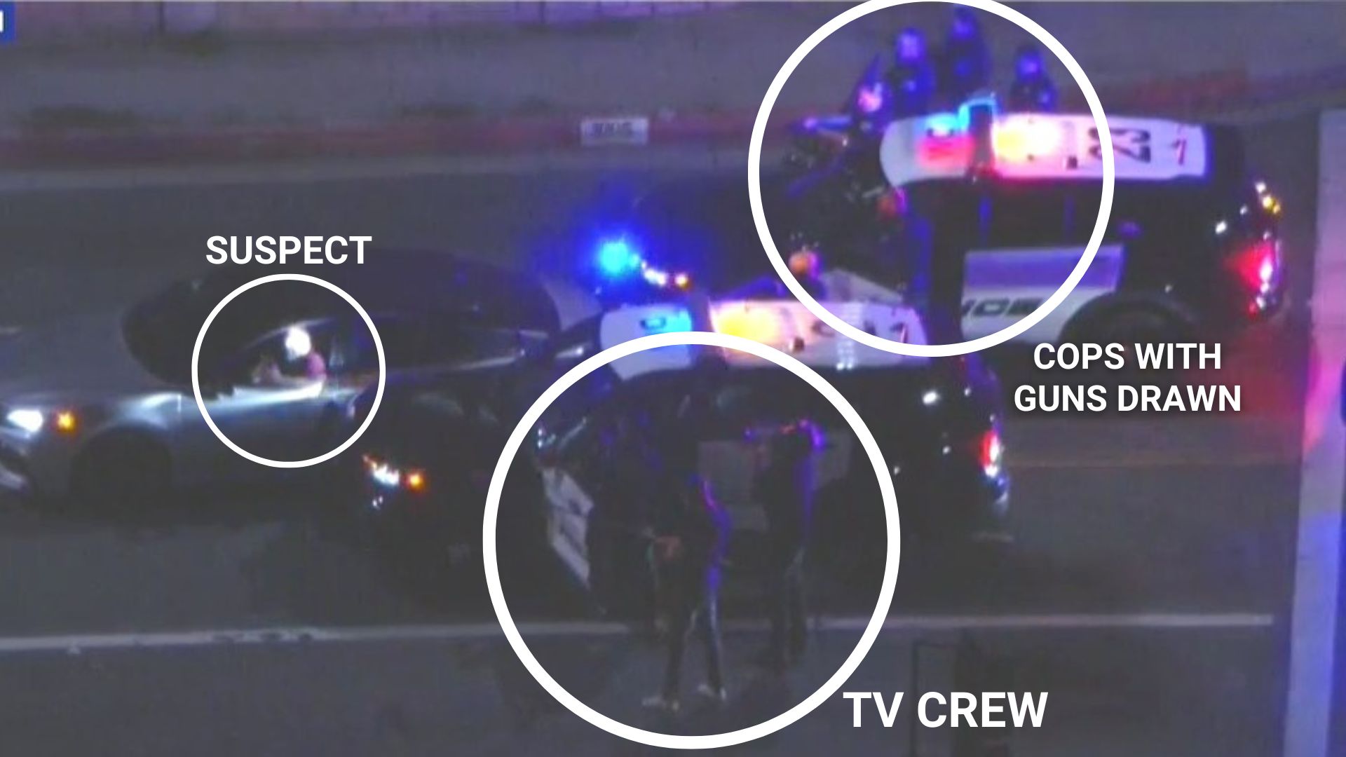 Guns drawns, cameras out in police chase