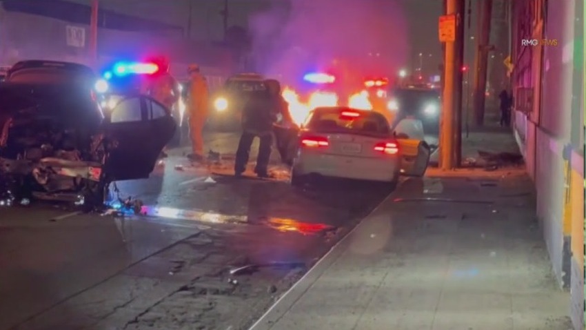 Police chase ends in fiery crash in South LA