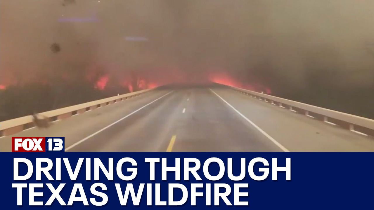 Texas wildfire crew drives through roaring flames