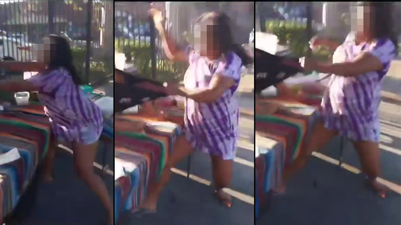 Woman attacks taco stand workers in Watts