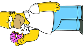 Homer eating donut lying down
