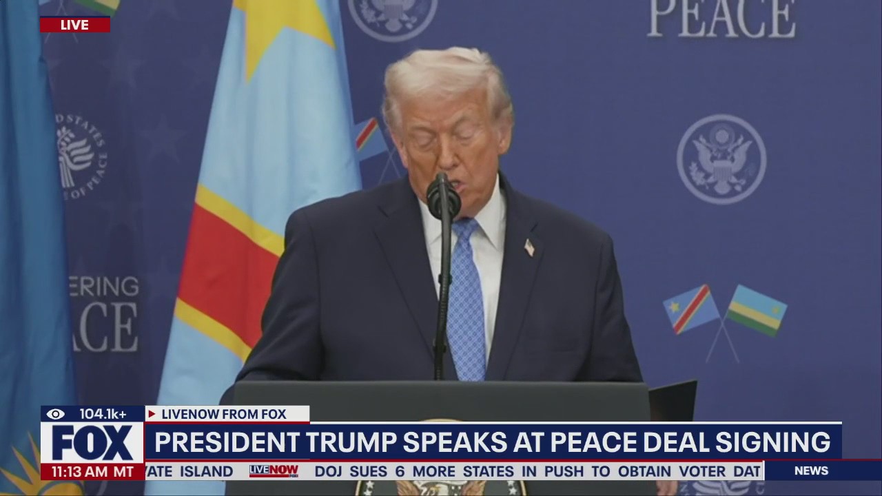 President Trump speaks at peace deal signing