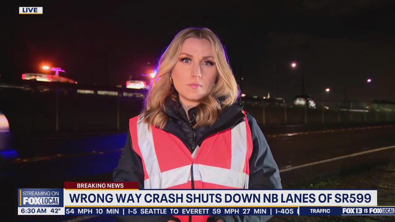 Wrong way crash shuts down NB lanes of SR-599 | FOX 13 Seattle