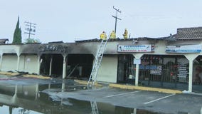 Fire damages strip mall in Compton