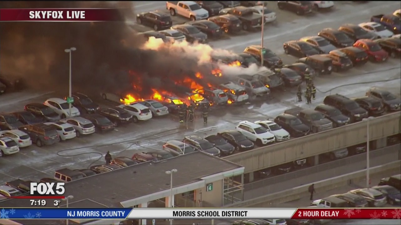 Multiple cars catch fire at Newark Airport