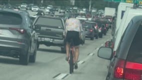 Cyclist beats 10 Fwy traffic in Santa Monica