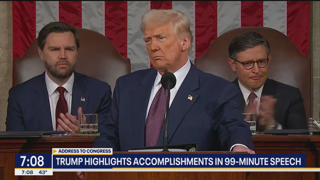 Trump highlights accomplishments in 99-minute speech