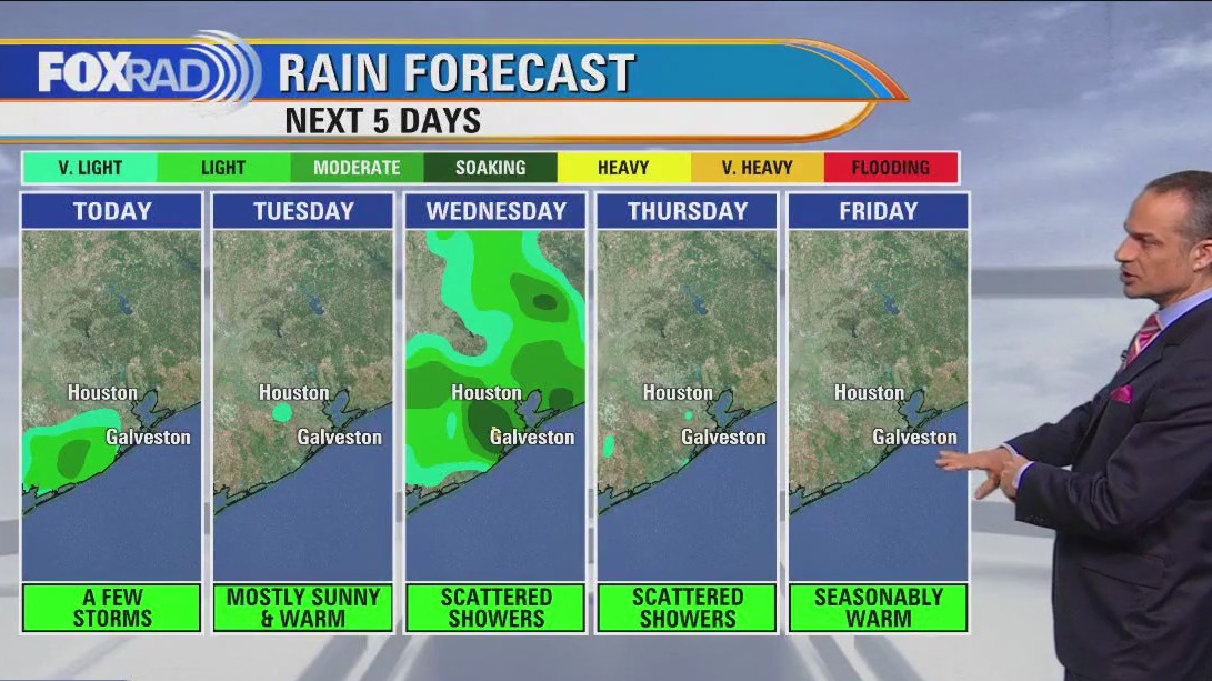 Possibility for isolated storms Monday evening with highs in the mid 80s