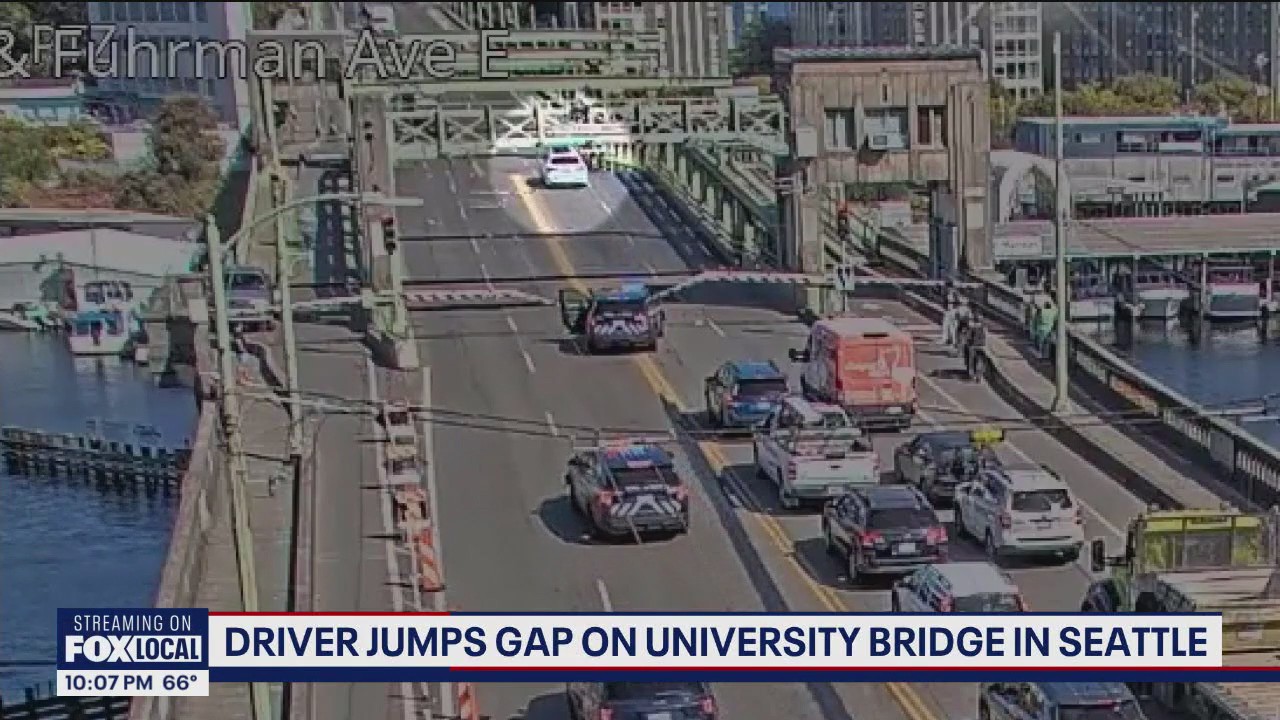 Driver jumps gap on Seattle's University Bridge